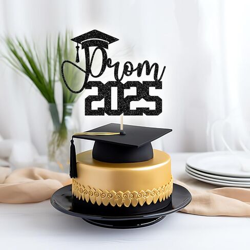 Prom 2025 Cake Topper ، تخرج ديكورات حفلة موسيقية ، ديكور حفلة ليلة ، فئة من 2025 ديكورات حفل التخرج (Black Glitter) in Kuwait