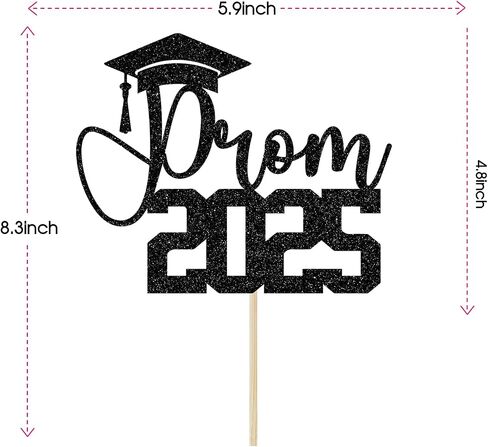 Prom 2025 Cake Topper ، تخرج ديكورات حفلة موسيقية ، ديكور حفلة ليلة ، فئة من 2025 ديكورات حفل التخرج (Black Glitter) in Kuwait