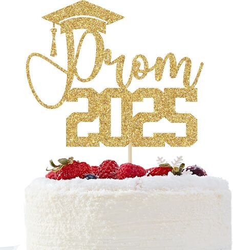 Prom 2025 Cake Topper ، تخرج ديكورات حفلة موسيقية ، ديكور حفلة ليلة ، فئة من 2025 ديكورات حفل التخرج (Black Glitter) in Kuwait