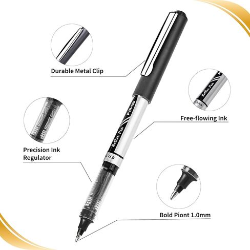 EYEYE 50 Pack 0.7mm Black Rollerball Pens, Medium Point Roller Ball Pen Quick Dry, Liquid Ink Pens Fine Point Smooth Writing Pen for Journaling, Note Taking, Office and School Supplies in Kuwait