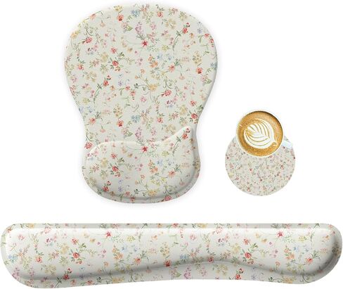 Wrist Rest Support for Mouse Pad Keyboard Set Circle Coaster Gaming Mouse Pad Ergonomic Gel Memory Foam Set for Computer, Laptop, Office, Pain Relief, Comfortably Typing Flowers KM-39 in Kuwait