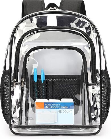 ZORFIN Clear Backpack for School: Large Clear Bookbag - Heavy Duty PVC Transparent Backpack for College Workplace Security Black in Saudi Arabia