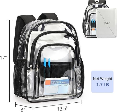 ZORFIN Clear Backpack for School: Large Clear Bookbag - Heavy Duty PVC Transparent Backpack for College Workplace Security Black in Saudi Arabia