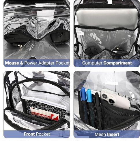 ZORFIN Clear Backpack for School: Large Clear Bookbag - Heavy Duty PVC Transparent Backpack for College Workplace Security Black in Saudi Arabia