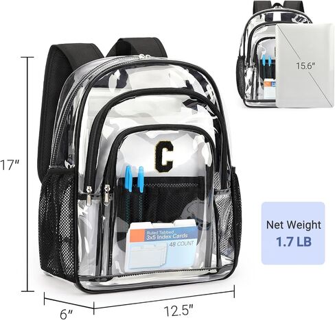 ZORFIN Clear Backpack for School: Large Clear Bookbag - Heavy Duty PVC Transparent Backpack for College Workplace Security Black in Saudi Arabia