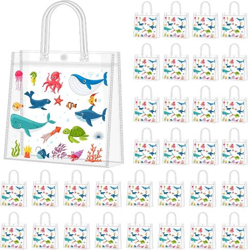 Supervitae 36 Pcs 4th of July Clear Favor Bags with Handle Reusable Red White Blue Bowknot Gift Bag Goodies Treats Totes for Independence Day Birthday Wedding Patriotic Party, 8 x 8 x 3.15 Inch in Kuwait