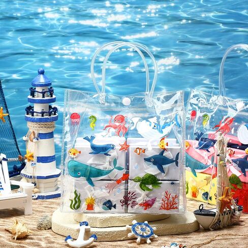 Supervitae 36 Pcs 4th of July Clear Favor Bags with Handle Reusable Red White Blue Bowknot Gift Bag Goodies Treats Totes for Independence Day Birthday Wedding Patriotic Party, 8 x 8 x 3.15 Inch in Kuwait