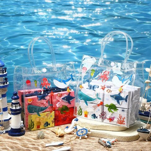 Supervitae 36 Pcs 4th of July Clear Favor Bags with Handle Reusable Red White Blue Bowknot Gift Bag Goodies Treats Totes for Independence Day Birthday Wedding Patriotic Party, 8 x 8 x 3.15 Inch in Kuwait