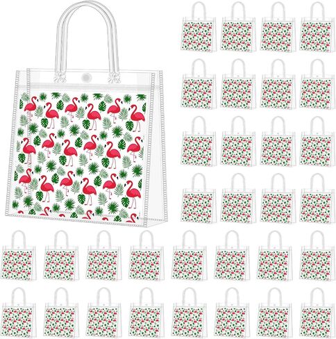 Supervitae 36 Pcs 4th of July Clear Favor Bags with Handle Reusable Red White Blue Bowknot Gift Bag Goodies Treats Totes for Independence Day Birthday Wedding Patriotic Party, 8 x 8 x 3.15 Inch in Kuwait