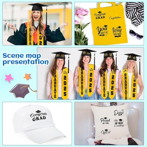Jetec 6 Pcs Unisex Adult Graduation Stole Cap Set with a to Z Letter 0 to 9 Number Pattern Patches for 2025 Graduation in Kuwait