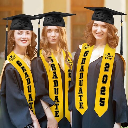 Jetec 6 Pcs Unisex Adult Graduation Stole Cap Set with a to Z Letter 0 to 9 Number Pattern Patches for 2025 Graduation in Kuwait