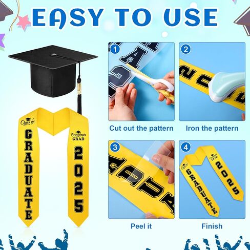 Jetec 6 Pcs Unisex Adult Graduation Stole Cap Set with a to Z Letter 0 to 9 Number Pattern Patches for 2025 Graduation in Kuwait
