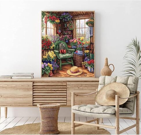 A Hut Filled with Flowers Paint by Number for Adults Beginner,Green Chair Paint by Numbers,Tool Shed with Flowers Paint by Numbers Kits Suitable for Home Decoration Without Frame 16x20 Inch in Saudi Arabia