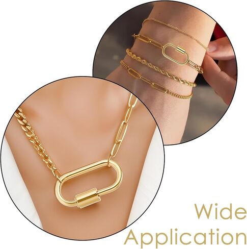 10pcs Screw Carabiner Lock Charms, Silver Necklace Lock Clip Keychain Clip Hook Metal Oval Keyring Holder Clasp for DIY Necklace Bracelets Jewelry Making(Silver) in Kuwait