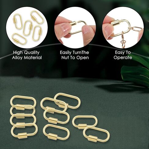 10pcs Screw Carabiner Lock Charms, Silver Necklace Lock Clip Keychain Clip Hook Metal Oval Keyring Holder Clasp for DIY Necklace Bracelets Jewelry Making(Silver) in Kuwait
