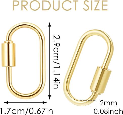 10pcs Screw Carabiner Lock Charms, Silver Necklace Lock Clip Keychain Clip Hook Metal Oval Keyring Holder Clasp for DIY Necklace Bracelets Jewelry Making(Silver) in Kuwait