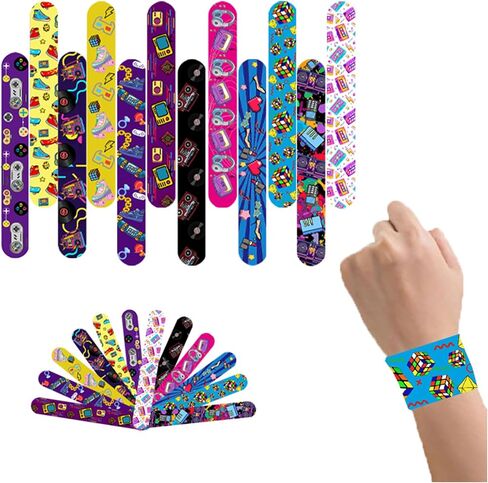 48 PCS Retro Slap Bracelets 80s 90s Party Party Favors Decorations Slap Wristbands Snap Bands Snap Snapband للبالغين in Kuwait