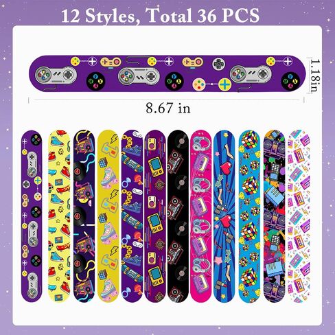 48 PCS Retro Slap Bracelets 80s 90s Party Party Favors Decorations Slap Wristbands Snap Bands Snap Snapband للبالغين in Kuwait