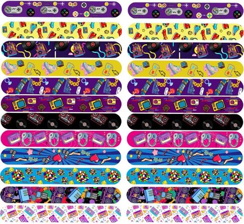 48 PCS Retro Slap Bracelets 80s 90s Party Party Favors Decorations Slap Wristbands Snap Bands Snap Snapband للبالغين in Kuwait