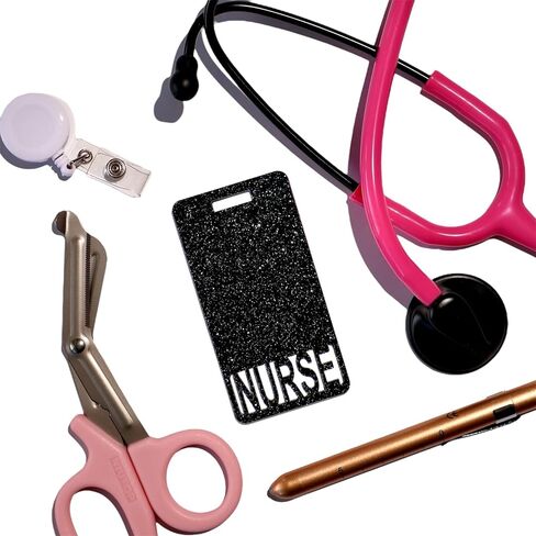 Glitter Acrylic Nurse Badge Buddy, Vertical ID Card Holder, 2.25 x 4.35 inches, Multiple Colors (Black Glitter) in Kuwait