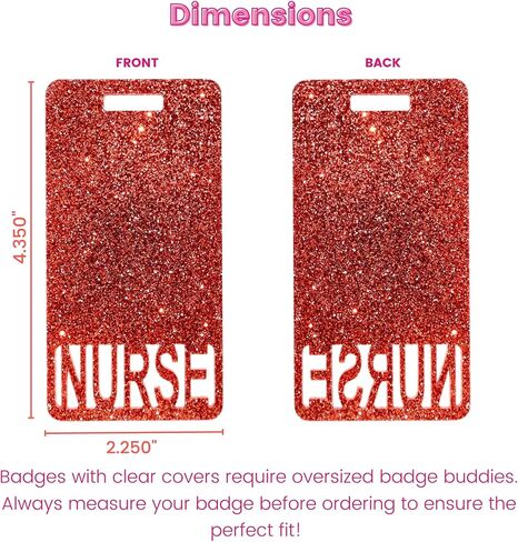 Glitter Acrylic Nurse Badge Buddy, Vertical ID Card Holder, 2.25 x 4.35 inches, Multiple Colors (Black Glitter) in Kuwait
