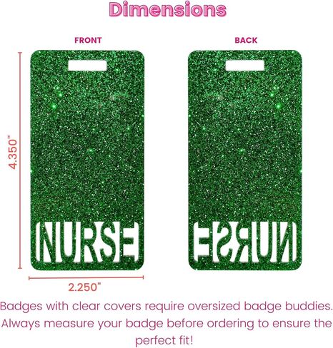 Glitter Acrylic Nurse Badge Buddy, Vertical ID Card Holder, 2.25 x 4.35 inches, Multiple Colors (Black Glitter) in Kuwait