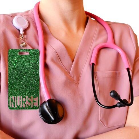 Glitter Acrylic Nurse Badge Buddy, Vertical ID Card Holder, 2.25 x 4.35 inches, Multiple Colors (Black Glitter) in Kuwait