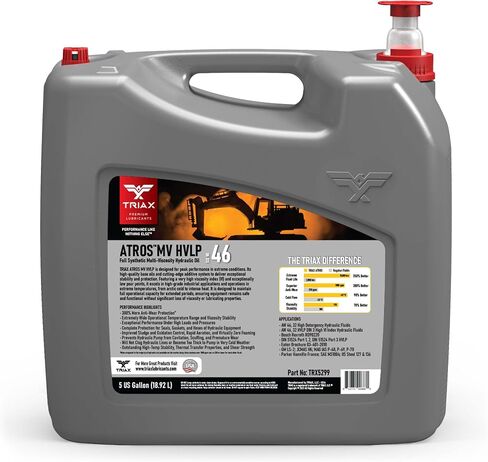 TRIAX Atros Multivis HVLP 46 Full Synthetic Hydraulic Oil, 300% Additive Anti-Wear Boost, 7,000-10,000 Hour Life, Arctic Grade -54 Cold Flow and High Temp Operations (1 GAL) in Saudi Arabia