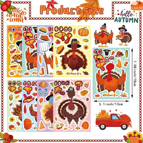 Thanksgiving Turkey Stickers - 32 Sheets Make Your Own Turkey Face Stickers for Kids - DIY Crafts Autumn Fall Harvest Party Favors in Saudi Arabia