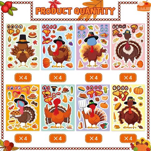 Thanksgiving Turkey Stickers - 32 Sheets Make Your Own Turkey Face Stickers for Kids - DIY Crafts Autumn Fall Harvest Party Favors in Saudi Arabia