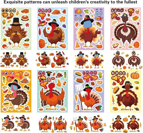 Thanksgiving Turkey Stickers - 32 Sheets Make Your Own Turkey Face Stickers for Kids - DIY Crafts Autumn Fall Harvest Party Favors in Saudi Arabia