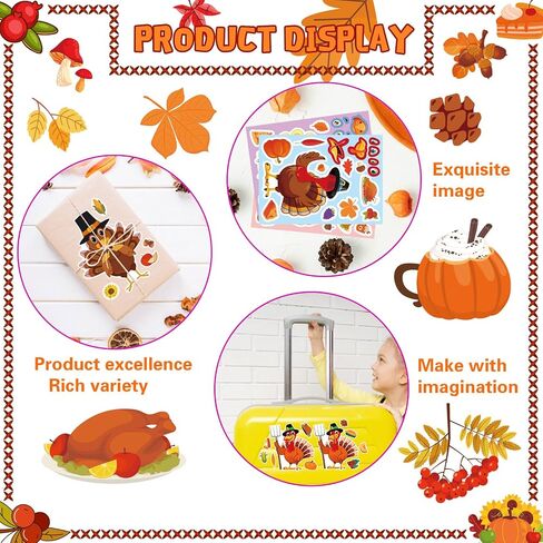 Thanksgiving Turkey Stickers - 32 Sheets Make Your Own Turkey Face Stickers for Kids - DIY Crafts Autumn Fall Harvest Party Favors in Saudi Arabia