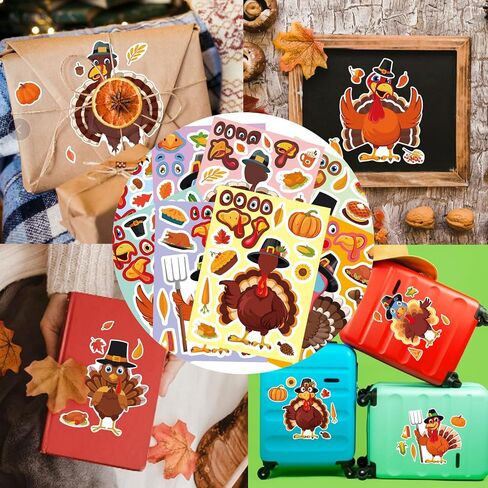 Thanksgiving Turkey Stickers - 32 Sheets Make Your Own Turkey Face Stickers for Kids - DIY Crafts Autumn Fall Harvest Party Favors in Saudi Arabia