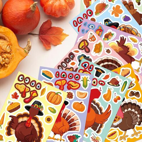 Thanksgiving Turkey Stickers - 32 Sheets Make Your Own Turkey Face Stickers for Kids - DIY Crafts Autumn Fall Harvest Party Favors in Saudi Arabia