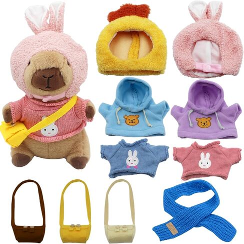 Capybara Plush with 11 Pcs Costume and Accessories,Capybara Plush Dress Up Toy,Adorable Capybara Gifts for Boys and Girls,Birthday Gift in Saudi Arabia