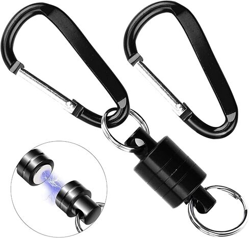 Magnetic Quick Release Keychain with 2 Pcs Aluminum D Ring Carabiners Landing Holder Screw Locking Buckle Hook D Shape Spring Snap Keychain Clips for Fly Fishing Magnet Metal Hooks(Red) in Kuwait