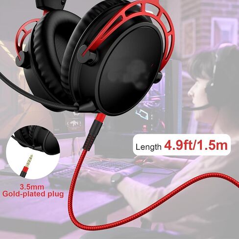 كابل صوت بديل متوافق مع سماعة ألعاب Kingston Hyperx Cloud Mix/Alpha، كتم صوت مدمج للتحكم في مستوى الصوت، سلك سلك صوت Aux قابل للفصل/الإزالة 3.5 مم (أحمر) in Kuwait
