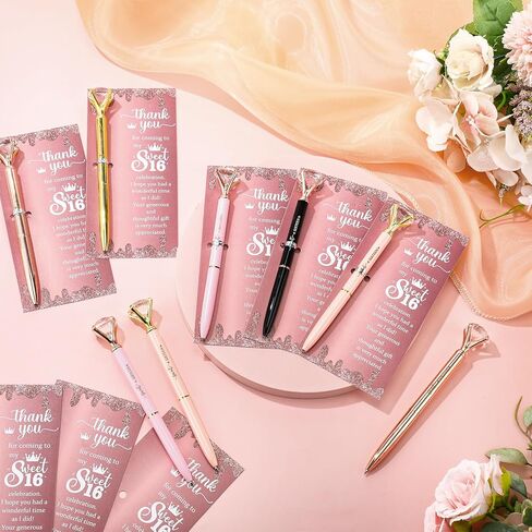 25 Sets Sweet 16th Birthday Party Favors for Guests, Include Sweet Sixteen Glitter Ballpoint Pens with Thank You Cards, Thank You for Coming to My 16 Years Birthday Party Supplies (Classic) in Kuwait