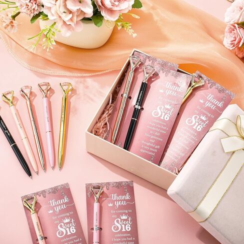 25 Sets Sweet 16th Birthday Party Favors for Guests, Include Sweet Sixteen Glitter Ballpoint Pens with Thank You Cards, Thank You for Coming to My 16 Years Birthday Party Supplies (Classic) in Kuwait