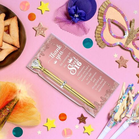 25 Sets Sweet 16th Birthday Party Favors for Guests, Include Sweet Sixteen Glitter Ballpoint Pens with Thank You Cards, Thank You for Coming to My 16 Years Birthday Party Supplies (Classic) in Kuwait