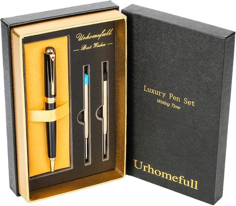 Stunning Ballpoint Pen with 24K Gold Trim, Switzerland Tip Point with Refills, Luxury Ball Point Pen Gift Set for Men Women, Nice Writing Pens for Drawing Chirtmas Black in Kuwait