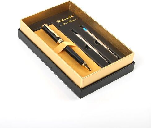 Stunning Ballpoint Pen with 24K Gold Trim, Switzerland Tip Point with Refills, Luxury Ball Point Pen Gift Set for Men Women, Nice Writing Pens for Drawing Chirtmas Black in Kuwait