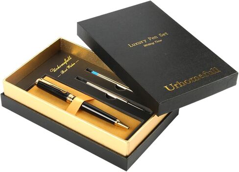 Stunning Ballpoint Pen with 24K Gold Trim, Switzerland Tip Point with Refills, Luxury Ball Point Pen Gift Set for Men Women, Nice Writing Pens for Drawing Chirtmas Black in Kuwait