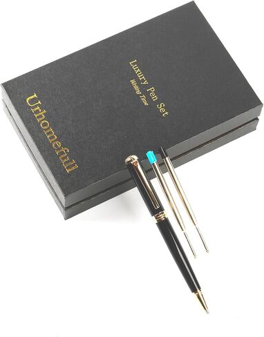 Stunning Ballpoint Pen with 24K Gold Trim, Switzerland Tip Point with Refills, Luxury Ball Point Pen Gift Set for Men Women, Nice Writing Pens for Drawing Chirtmas Black in Kuwait