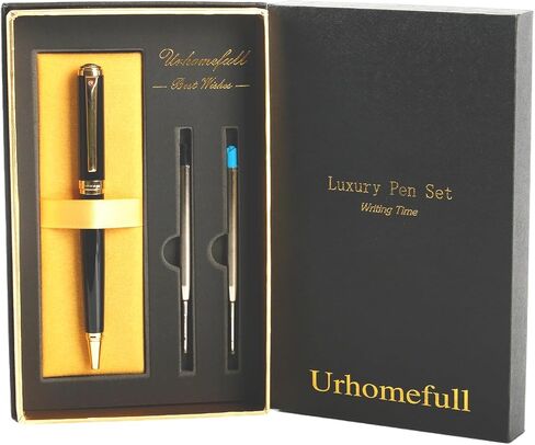 Stunning Ballpoint Pen with 24K Gold Trim, Switzerland Tip Point with Refills, Luxury Ball Point Pen Gift Set for Men Women, Nice Writing Pens for Drawing Chirtmas Black in Kuwait
