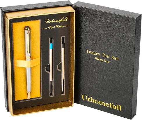Stunning Ballpoint Pen with 24K Gold Trim, Switzerland Tip Point with Refills, Luxury Ball Point Pen Gift Set for Men Women, Nice Writing Pens for Drawing Chirtmas Black in Kuwait
