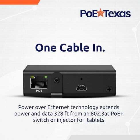 PoE Texas PoE+ to USB-C Splitter - PoE+ Splitter USB-C 25W Power Delivery for iPad, Tablet, Google Nest Cam - Convert PoE to 5V, 9V, 12V, 15V or 20V in Kuwait