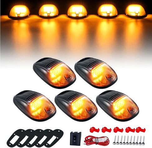 KOMAS 5X Amber 24 LED Smoke Cab Roof Running Top Marker Lights 264146BK Assembly Wire Harness Compatible with Dodge Ram 1500 2500 3500 4500 5500 2003-2018 Pickup Trucks in Kuwait