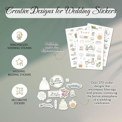 Wedding Stickers for Scrapbook | 200+ Wedding Scrapbook Stickers | Waterproof Stickers | Bridal Shower Engagement Marriage Anniversary for Wedding Planning Embellishments 9 Pages in Kuwait