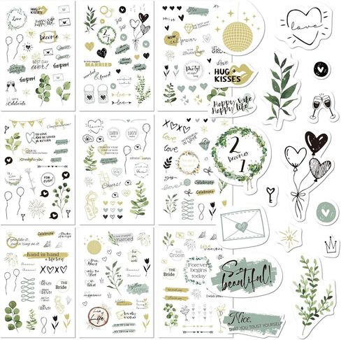Wedding Stickers for Scrapbook | 200+ Wedding Scrapbook Stickers | Waterproof Stickers | Bridal Shower Engagement Marriage Anniversary for Wedding Planning Embellishments 9 Pages in Kuwait